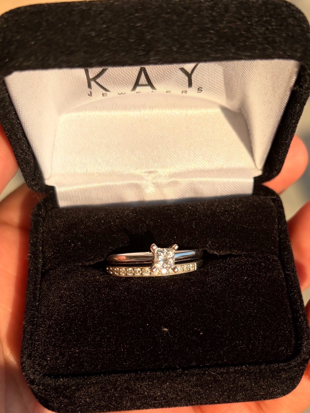 Kay Jewelers Silver-Tone Solitaire Ring with Pave Diamond Band